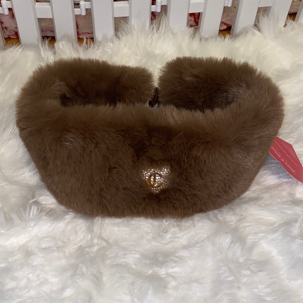 Juicy Couture JC Logo Charm Brown Faux Fur Headband